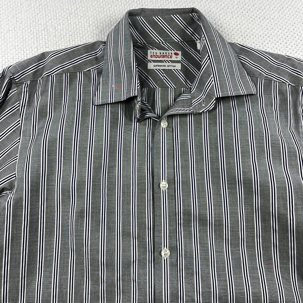 Ted‎ Baker Endurance Dress Shirt Striped Button Up Long Sleeve Gray Size 15